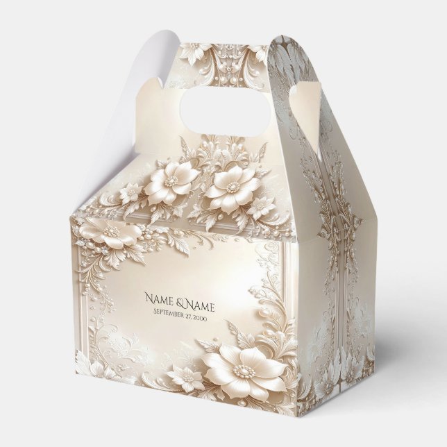 Ivory Flowers Favor Box Presentaskar (Framsidan Sidan)
