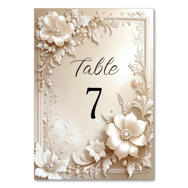 Ivory Flowers Table Number Bordsnummer (Framsidan)