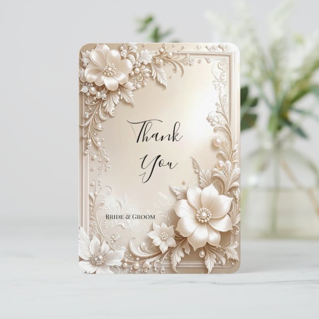 Ivory Flowers Thank You Card Tack Kort (Stående Fram)