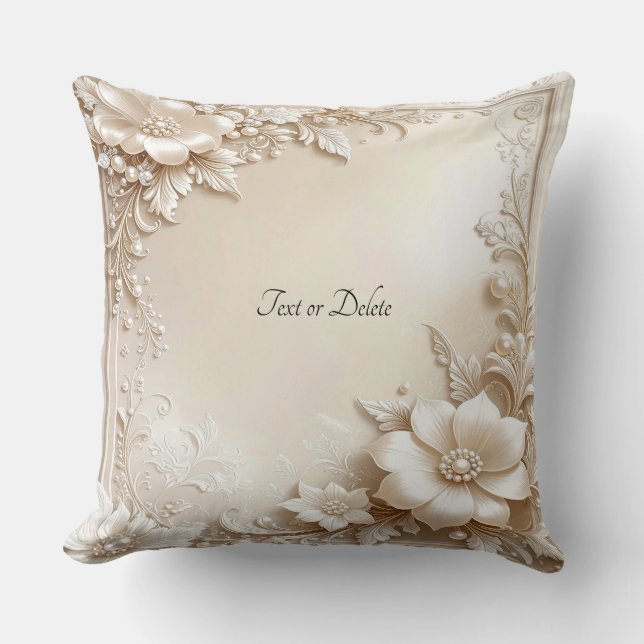 Ivory Flowers Throw Pillow Kudde (Framsida)