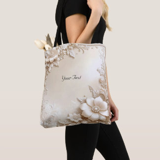 Ivory Flowers Tote Bag Tygkasse
