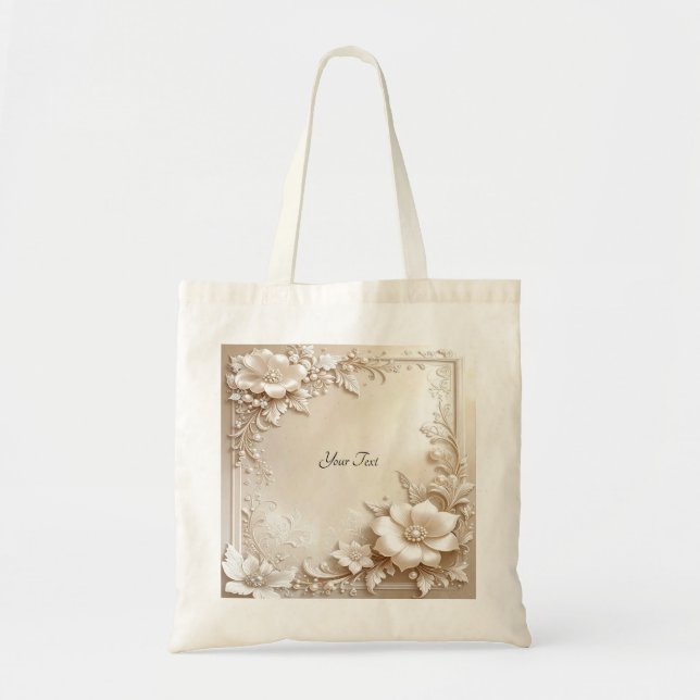 Ivory Flowers Tote Bag Tygkasse (Framsidan)