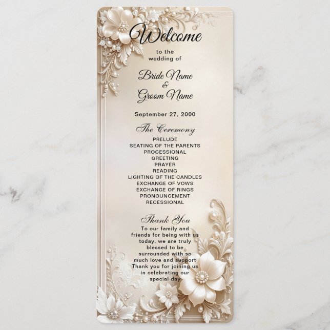 Ivory Flowers Wedding Program (Framsida)