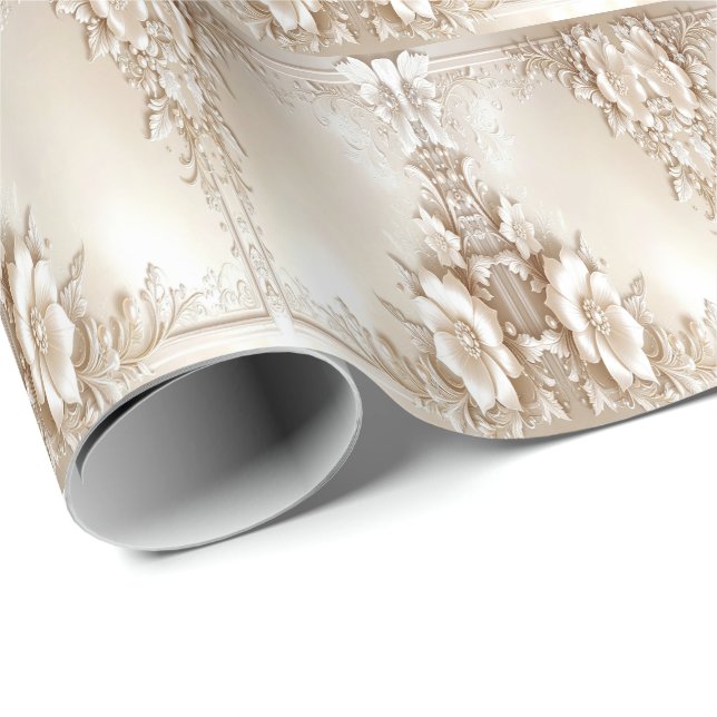 Ivory Flowers Wrapping Paper Presentpapper (Rullad Hörn)