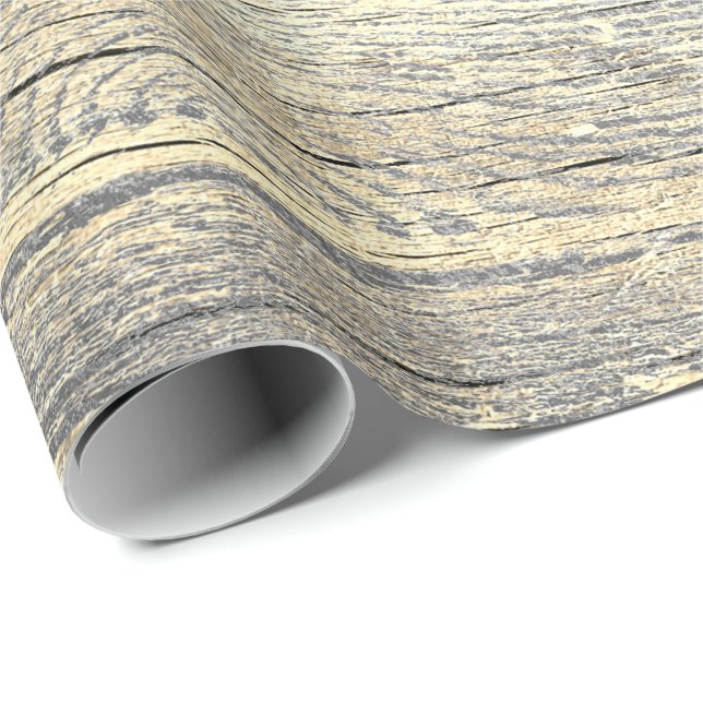 Ivory Foxier Metallic Shabby Grått Guld Wood Rusti Presentpapper (Rullad Hörn)
