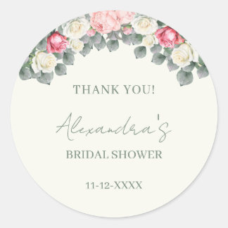 Ivory Garden Roses Bridal Shower Thank You Runt Klistermärke