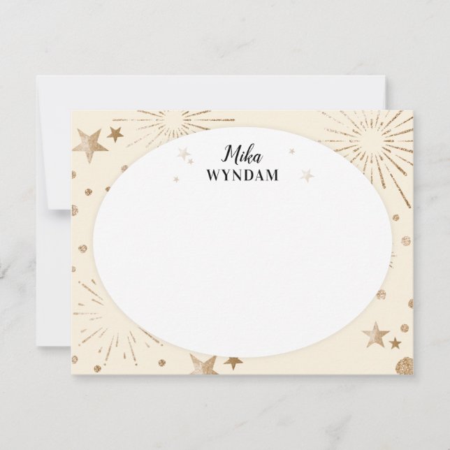 Ivory Glitter Stars och Fireworks Anteckningskort (Framsida)