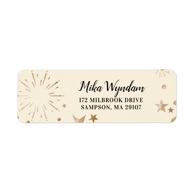 Ivory Glitter Stars och Fireworks Returadress Etikett (Framsidan)