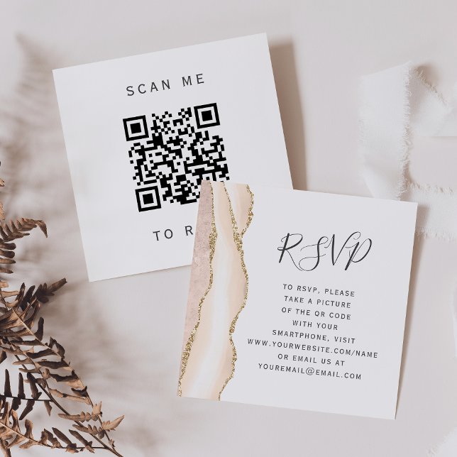 Ivory Gold Agate Bröllops QR Code RSVP Tilläggskort (Skapare uppladdad)