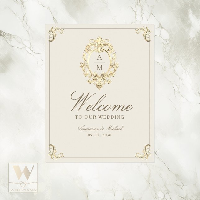 Ivory Gold Baroque Wedding Welcome Poster (Skapare uppladdad)