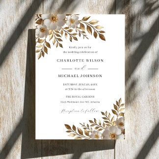 Ivory Gold Floral Bloom Wedding Invitation Inbjudningar