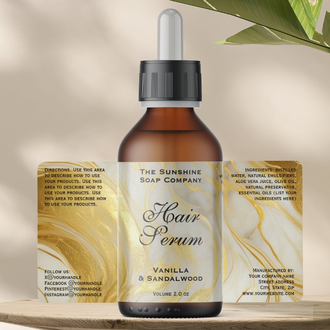 Ivory Gold Foil Cosmetics or Dropper Bottle Label Fraktsedel (Skapare uppladdad)