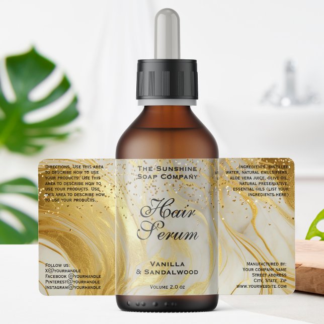 Ivory Gold Glitter Cosmetics Dropper Bottle Label Fraktsedel (Skapare uppladdad)