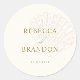 Ivory & Gold Hand Drawn Seashell Wedding Favor Runt Klistermärke