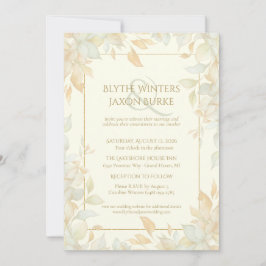 Ivory Gold Leafy Border Botanical Elegant Wedding  Inbjudningar