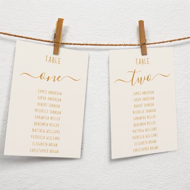 Ivory Gold Modern Script Simple Seating Chart Card (Skapare uppladdad)
