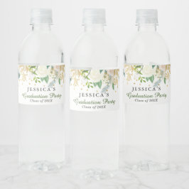 Ivory Golden Blommigt Modern Studentfest Vattenflaskor Etikett