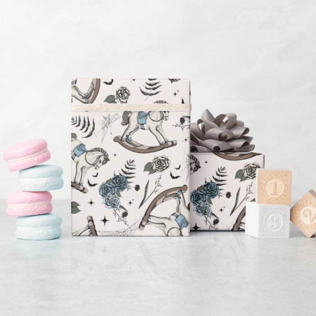 Ivory Goth Baby Rocking Horse Mönster Presentpapper (Baby Shower)