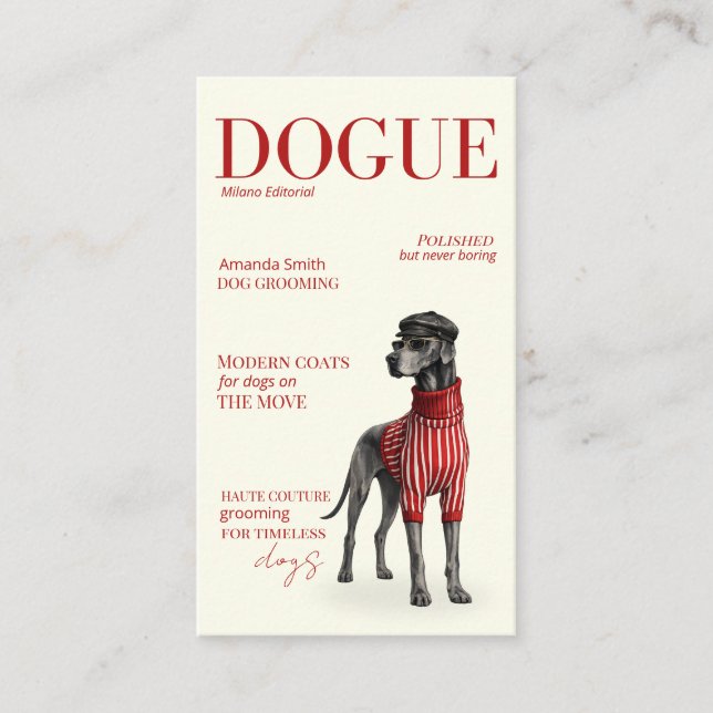 Ivory Great Dane Dogue Magazine Business Card Visitkort (Framsida)