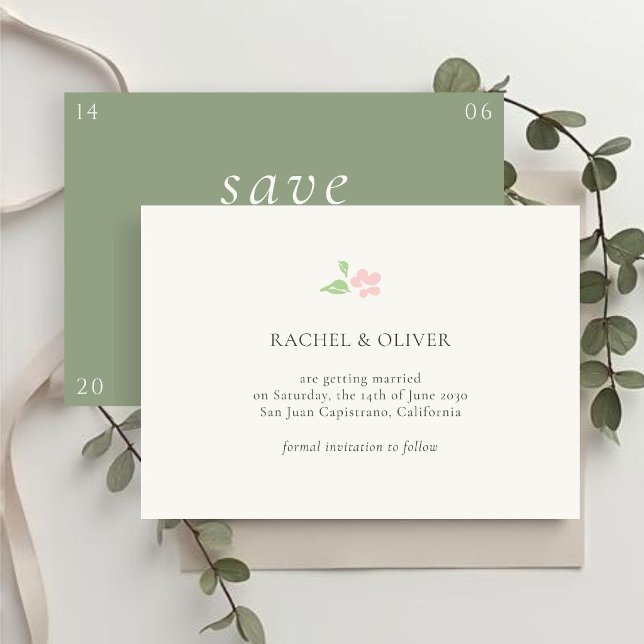 Ivory & Green | Floral Rose Wedding Save The Date Spara Datumet (Skapare uppladdad)