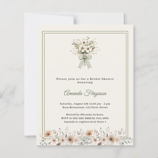 Ivory green florals Bridal Shower invitation (Framsida)