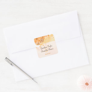 Ivory Guld amd Peach Blommigt Wedor Favor Stickers Fyrkantigt Klistermärke