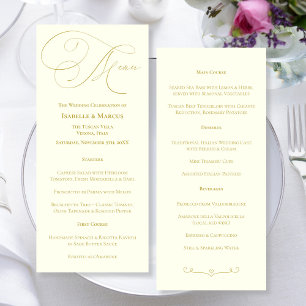 Ivory & Guld Bröllop Menu Meny