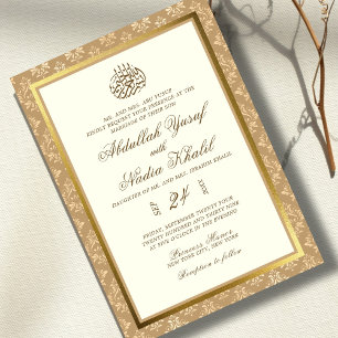 Ivory Guld Damask Elegance Islamic bröllop Inbjudningar
