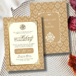 Ivory & Guld Damask Elegance Muslim Bröllop Mehndi Inbjudningar