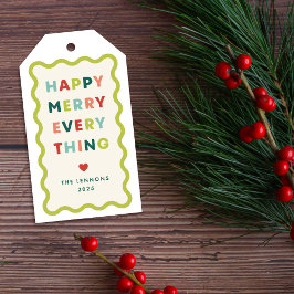 Ivory Happy Merry Wavy Christmas Gift Tag Presentetikett