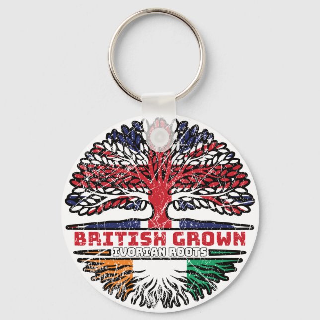 Ivory Kusten Ivorian British Träd Roots Flagga Nyckelring (Framsida)