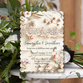 Ivory Lace Floral Photo Romantic Spring Wedding Inbjudningar