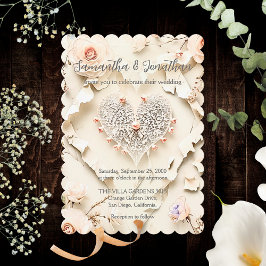 Ivory Lace Heart Floral Romantic Spring Wedding Inbjudningar