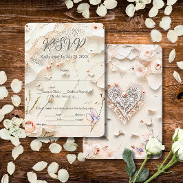 Ivory Lace Heart Floral Romantic Spring Wedding OSA Kort