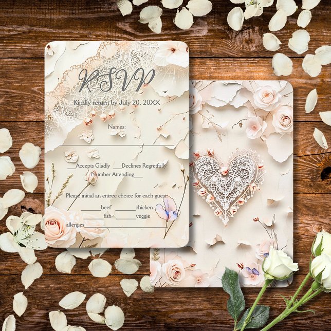 Ivory Lace Heart Floral Romantic Spring Wedding OSA Kort (Skapare uppladdad)