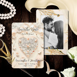 Ivory Lace Heart Photo Floral Romantic Spring Spara Datumet