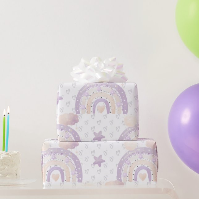Ivory Lavender Boho Rainbow Flicka Shower Presentpapper (Festgåvor)