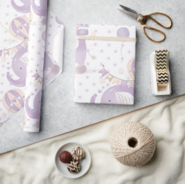 Ivory Lavender Elephant Balloon Flicka Shower Presentpapper