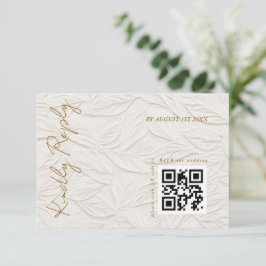 Ivory Leaves Elegant Wedding QR code  OSA Kort