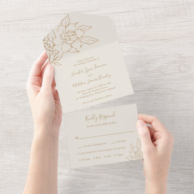Ivory Line Art Blommigt Elegant bröllop (Avrivbar del)