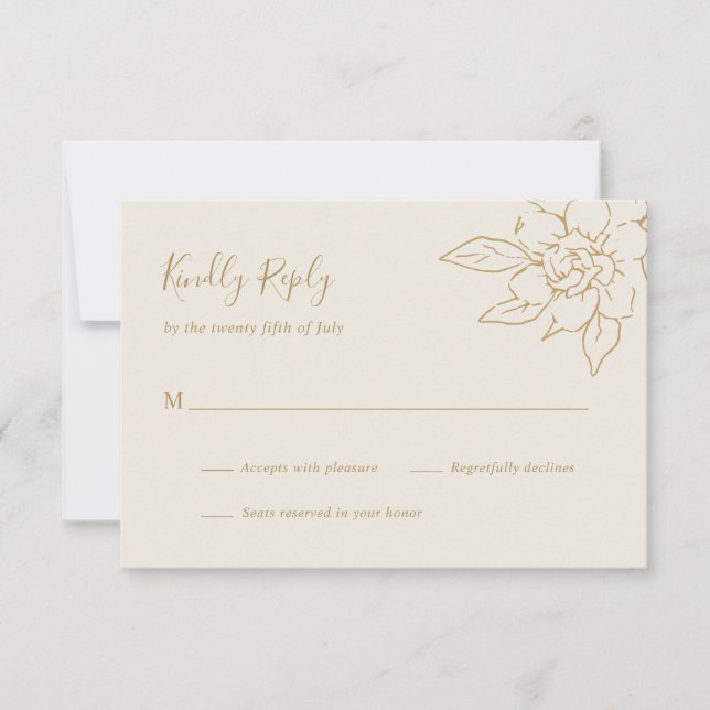 Ivory Line Art Blommigt Elegant bröllop OSA Kort (Framsida)