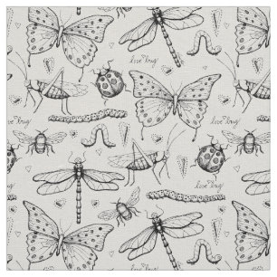 Ivory Linen Elegant Insekter Illustration Mönster Tyg