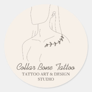 Ivory Linen Färg Collar Bone Salon Tattoo Runt Klistermärke