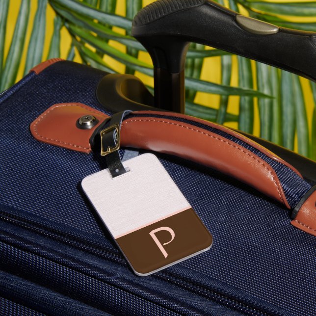 Ivory Linen Woven Fabric, Rosa & Brown Färg Block Bagagebricka (Framsida Insitu 1)