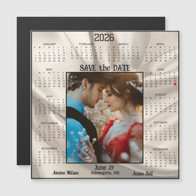 Ivory Luxury Satin Save the Date Engaged Couple  (Fram/baksida)