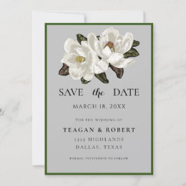 Ivory Magnolia-blommar på grått Spara Datumet