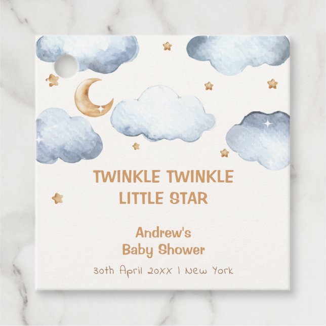 Ivory Måne Stars Twinkle Boy Shower Gåvor Etiketter (Framsida)