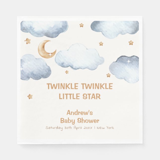 Ivory Måne Stars Twinkle Boy Shower Pappersservett (Framsidan)