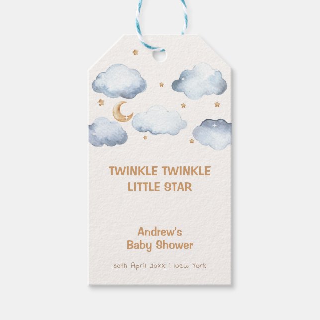 Ivory Måne Stars Twinkle Boy Shower Presentetikett (Framsidan)