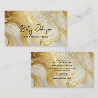 Ivory Marble and Gold Glitter Business Card Visitkort